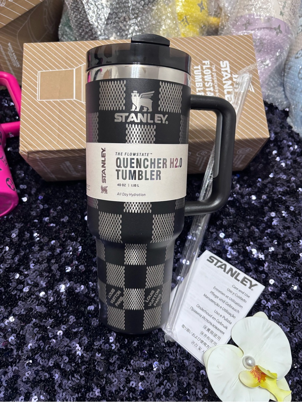 Stanley Black & silver Checkered Travel tumbler
